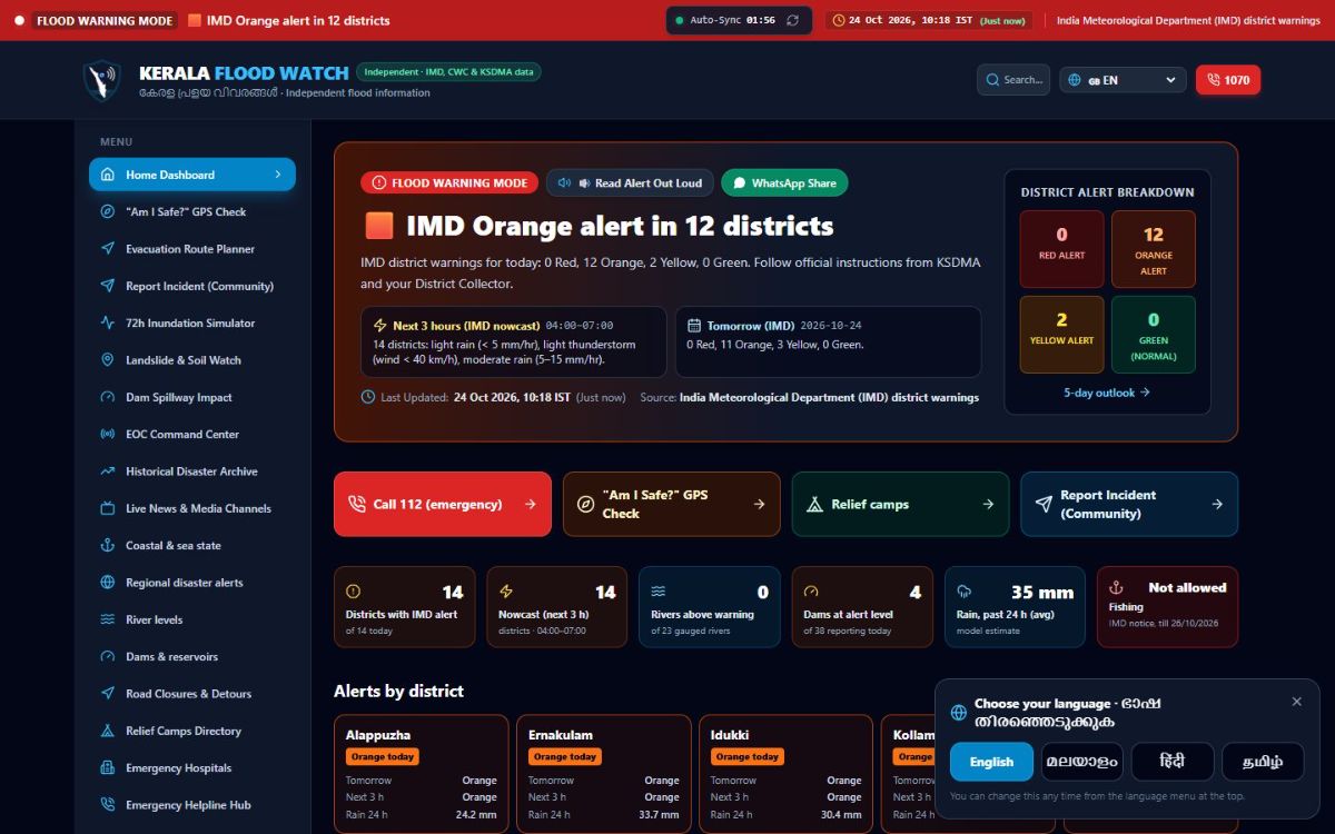 Kerala Flood Watch — web app screenshot