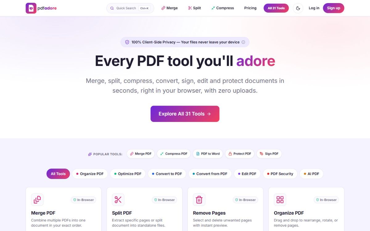 PDFAdore — web app screenshot
